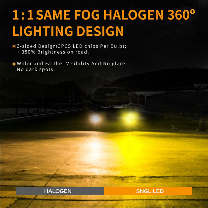 SNGL 899 880 Yellow LED Fog Light Bulb 3000k , 6800LM, 40W, 893 885 LED Bulbs for DRL or Fog Light Lamp Replacement CanBus (Pack of 2) - SNGLlighting 