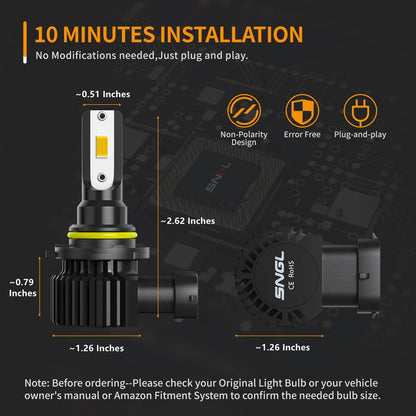 SNGL HB3 9005 Yellow LED Fog Light Bulbs Amber 3000K , 12V Daytime Running Light DRL Halogen Replacement Bulb, 6400LM (Pack of 2) - SNGLlighting 