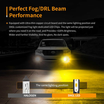 SNGL HB3 9005 Yellow LED Fog Light Bulbs Amber 3000K , 12V Daytime Running Light DRL Halogen Replacement Bulb, 6400LM (Pack of 2) - SNGLlighting 