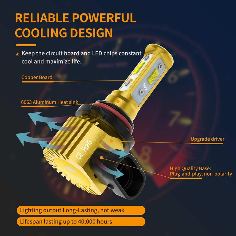 SNGL 9005 LED Daytime Running Lights 6000k Xenon White, 6800LM, 40W, 12V HB3 9005 LED Fog Light Bulb DRL for Toyota, Chevy, Pack of 2 - SNGLlighting 