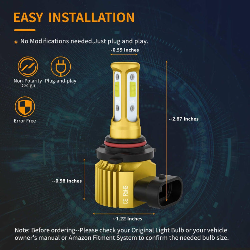 SNGL 9005 LED Daytime Running Lights 6000k Xenon White, 6800LM, 40W, 12V HB3 9005 LED Fog Light Bulb DRL for Toyota, Chevy, Pack of 2 - SNGLlighting 