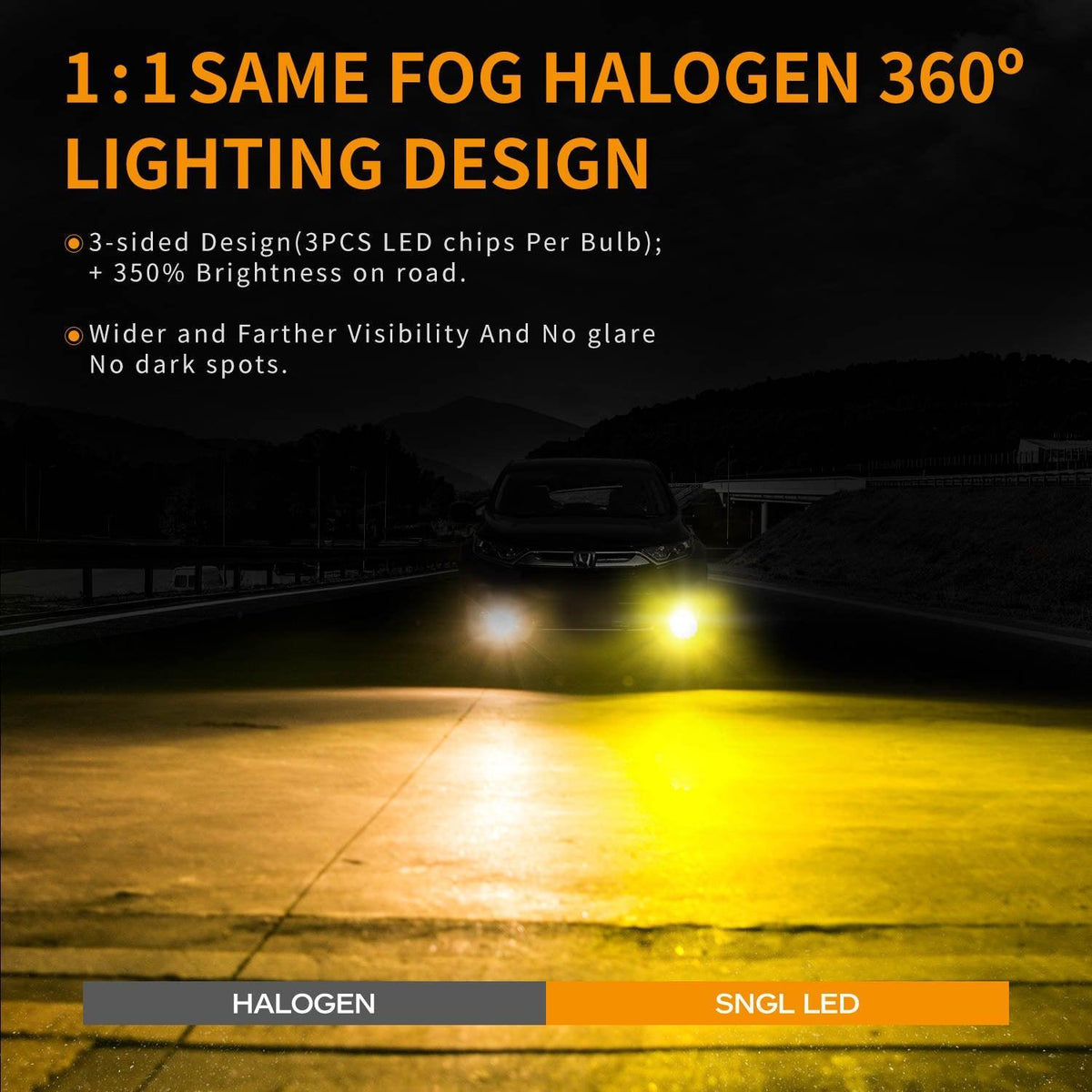 SNGL 9005 Yellow LED Fog Light Bulbs 3000k 6800LM, 40W High Power 12V HB3 9005 LED Daytime Running Lights Bulbs DRL (Pack of 2) - SNGLlighting 