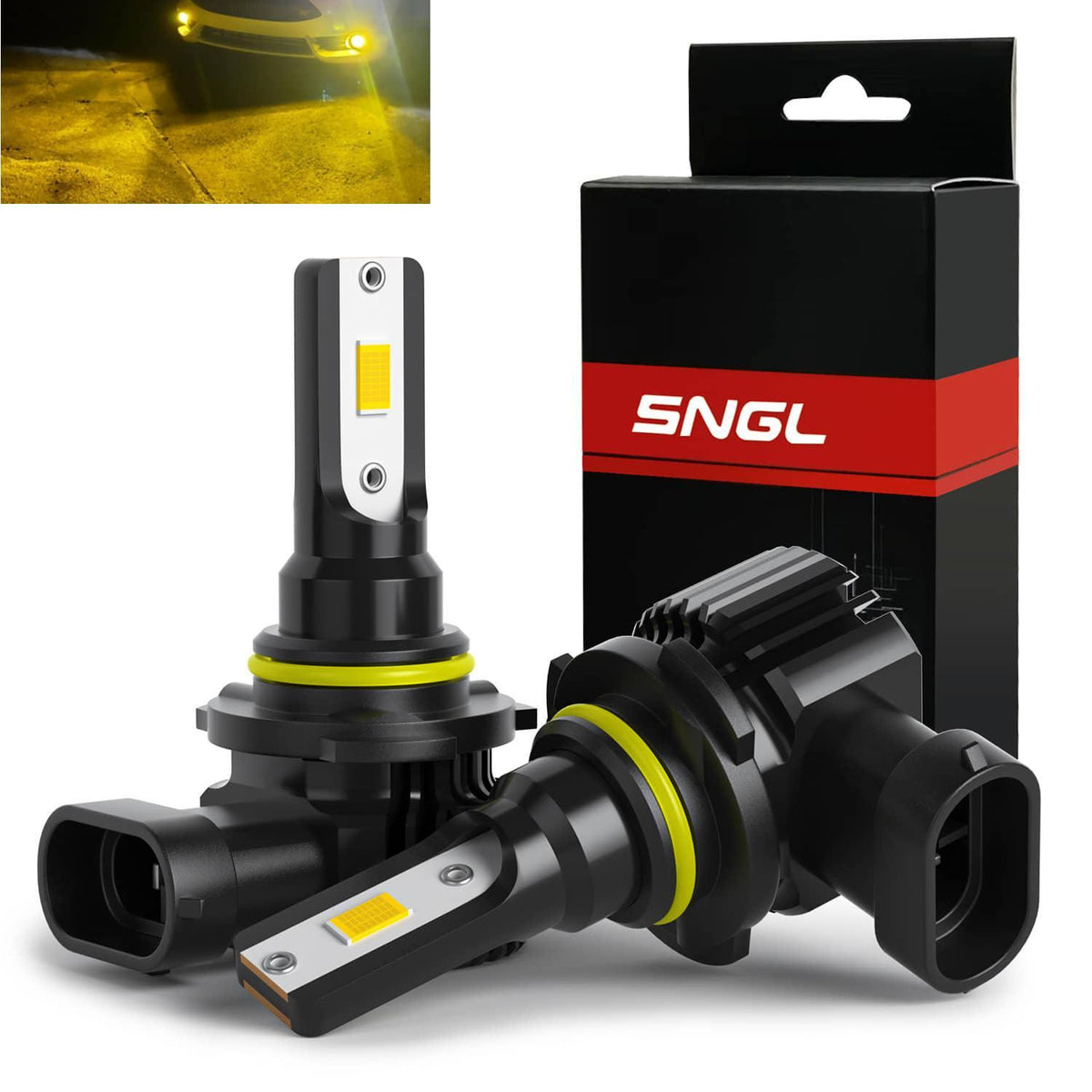 SNGL HB3 9005 Yellow LED Fog Light Bulbs Amber 3000K , 12V Daytime Running Light DRL Halogen Replacement Bulb, 6400LM (Pack of 2) - SNGLlighting 