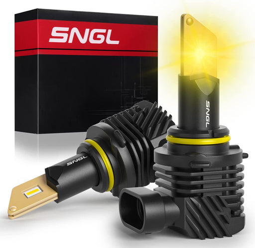 SNGL HB3 9005 LED Bulbs 3000K Amber Yellow, 13000LM Per Set, Fanless, Plug-and-Play Pack of 2 - SNGLlighting 