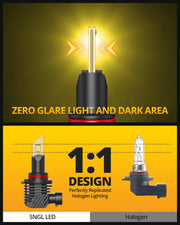SNGL HB4 9006 LED Fog Light Bulbs, 3000K Amber Yellow, 13000LM Per Set, 500% Brightness, Fanless, Pack of 2 - SNGLlighting 