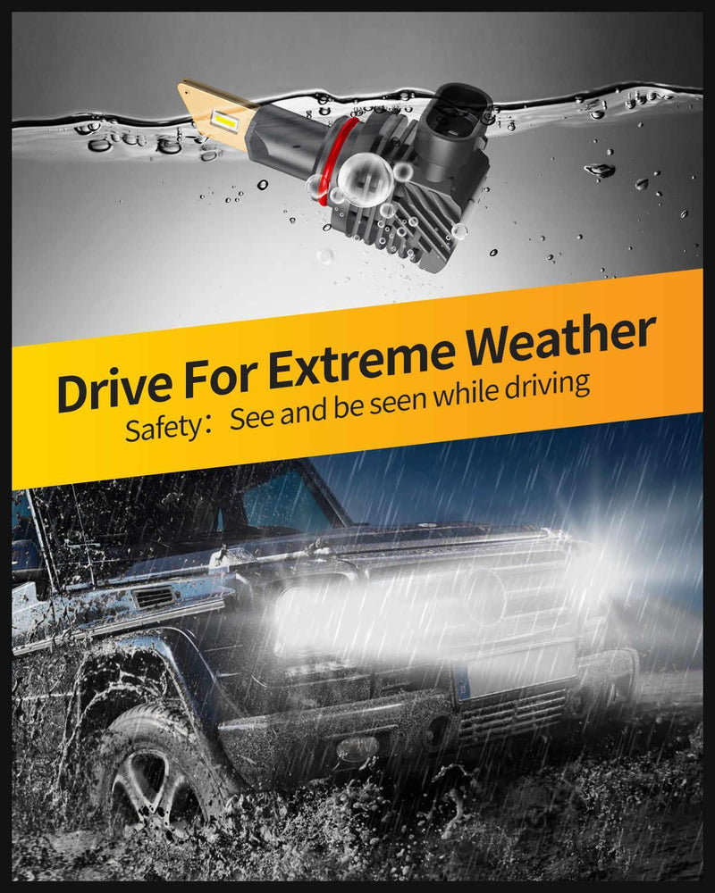 SNGL HB4 9006 LED Fog Light Bulbs or DRL, 13000LM Per Set, 500% Brightness, 6500K White, Fanless, Plug-N-Play, Pack of 2 - SNGLlighting 