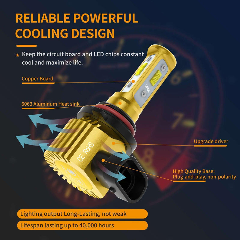 SNGL HB4 9006 LED Fog Light Bulbs 6000k Xenon White 6800LM, 40W High Power Super Bright Halogen Bulbs DRL Replacement 2pcs - SNGLlighting 