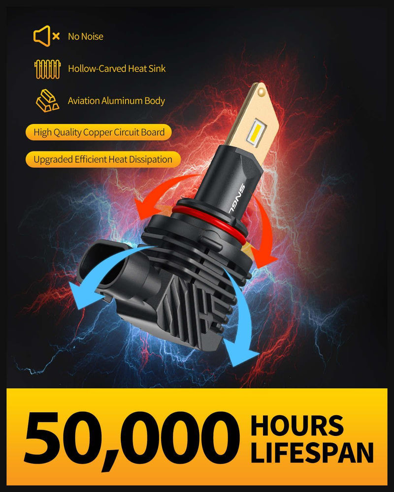 SNGL HB4 9006 LED Fog Light Bulbs, 3000K Amber Yellow, 13000LM Per Set, 500% Brightness, Fanless, Pack of 2 - SNGLlighting 