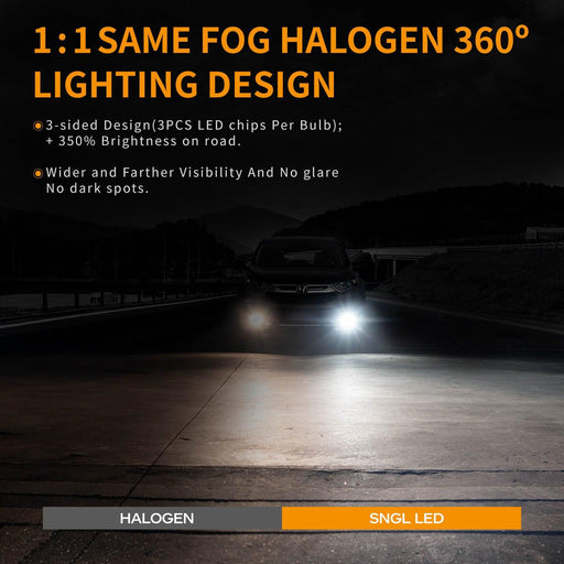 SNGL HB4 9006 LED Fog Light Bulbs 6000k Xenon White 6800LM, 40W High Power Super Bright Halogen Bulbs DRL Replacement 2pcs - SNGLlighting 