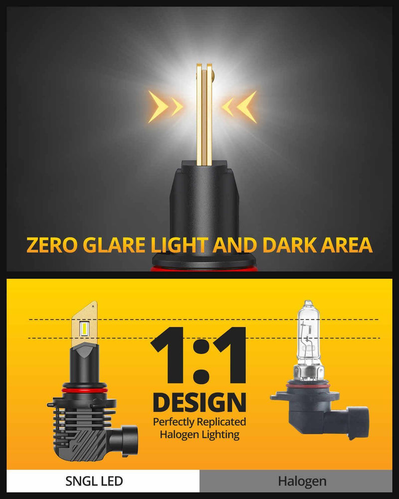 SNGL HB4 9006 LED Fog Light Bulbs or DRL, 13000LM Per Set, 500% Brightness, 6500K White, Fanless, Plug-N-Play, Pack of 2 - SNGLlighting 