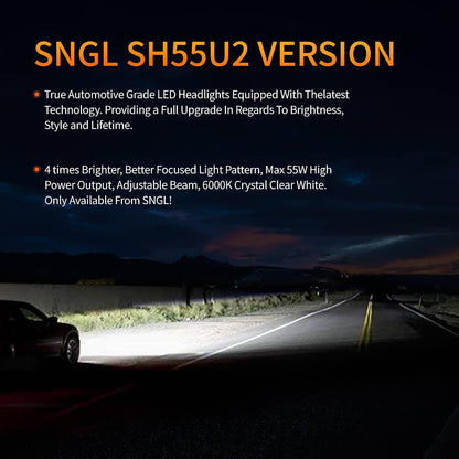 SNGL HB4 9006 LED Headlight Bulbs Low Beam 15200LM 110W 6000K Xenon White Adjustable Beam, Plug-and-Play, Super Bright 2Year Warranty - SNGLlighting 