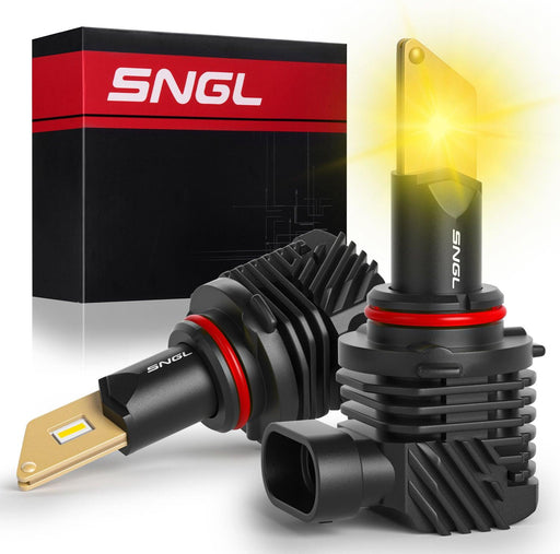 SNGL HB4 9006 LED Fog Light Bulbs, 3000K Amber Yellow, 13000LM Per Set, 500% Brightness, Fanless, Pack of 2 - SNGLlighting 