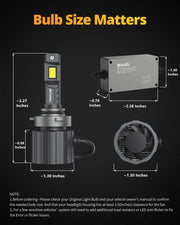 SNGL 9005 hb3 LED bulbs size