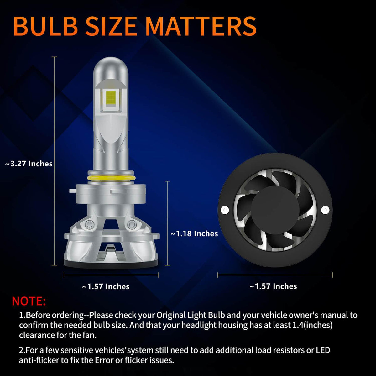 SNGL 9005 led bulbs size