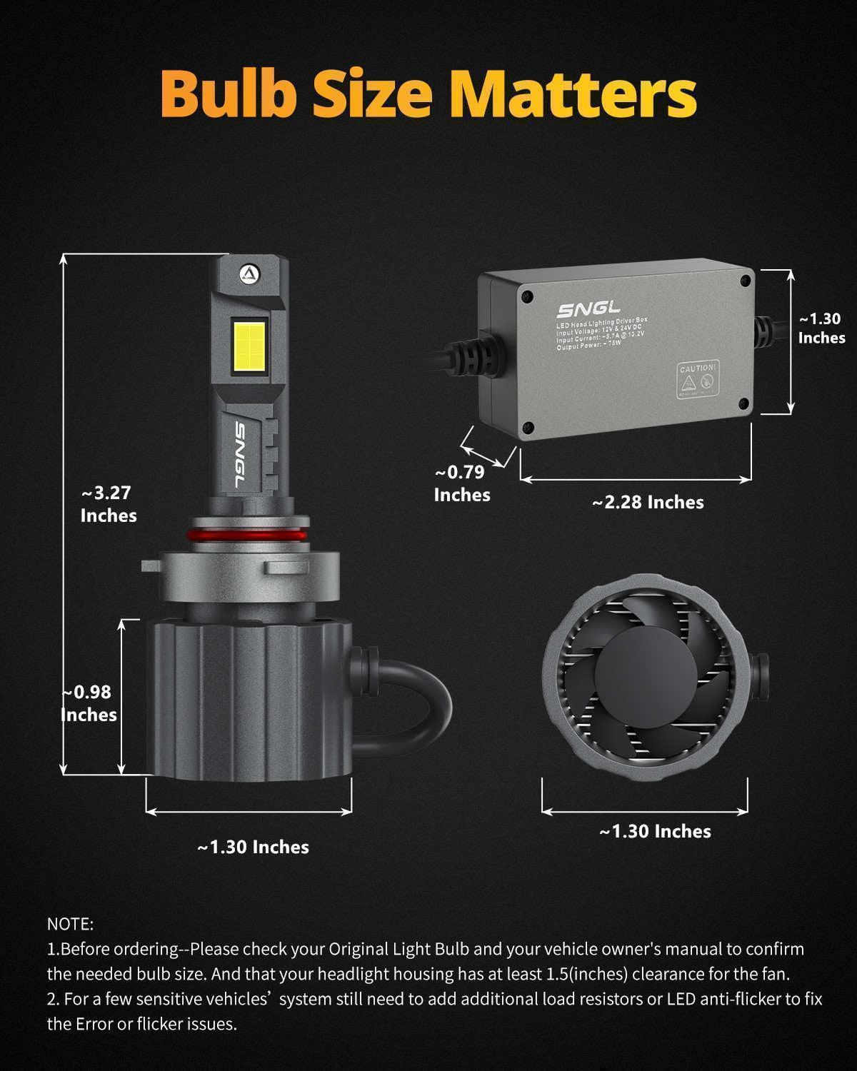 SNGL HB4 9006 light bulb size