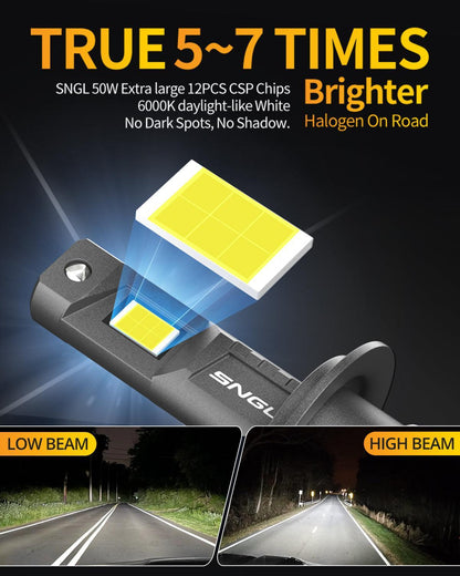 SNGL H7 LED headlights are 5-7 times brighter than H7 halogen headlight bulb