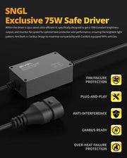 SNGL 9005 LED headlight kit canbus ready with 75W safe driver