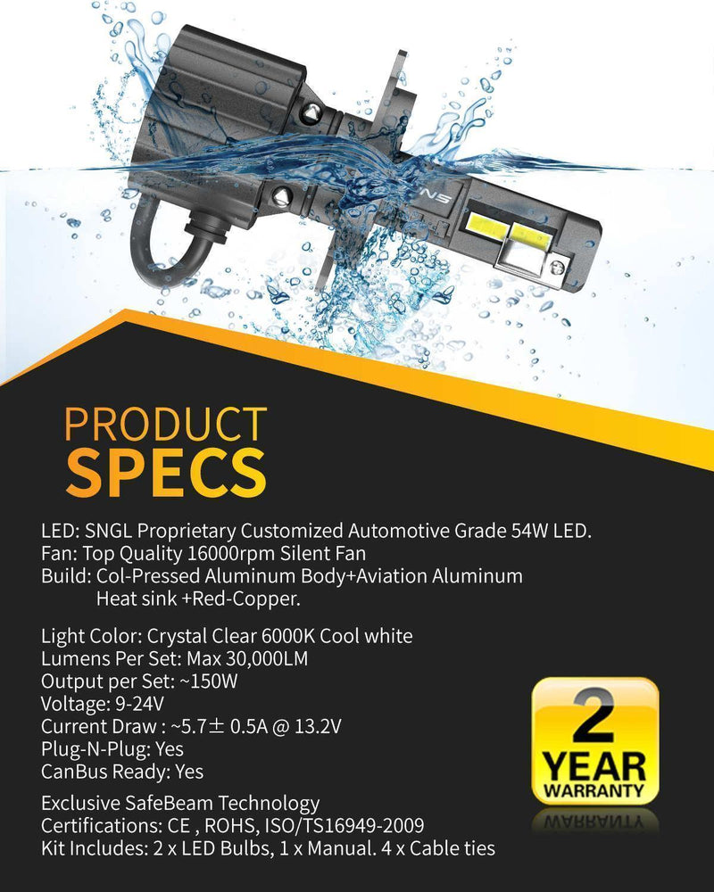 SNGL 9003 h4 led light bulb is IP67 waterproof