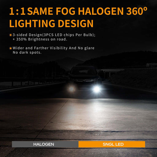 SNGL 9140 H10 9145 LED Fog Light Bulbs 6000k White 6800LM, 40W, 9040 9045 Halogen Bulbs Fog Light Lamp Replacement (Pack of 2) - SNGLlighting 