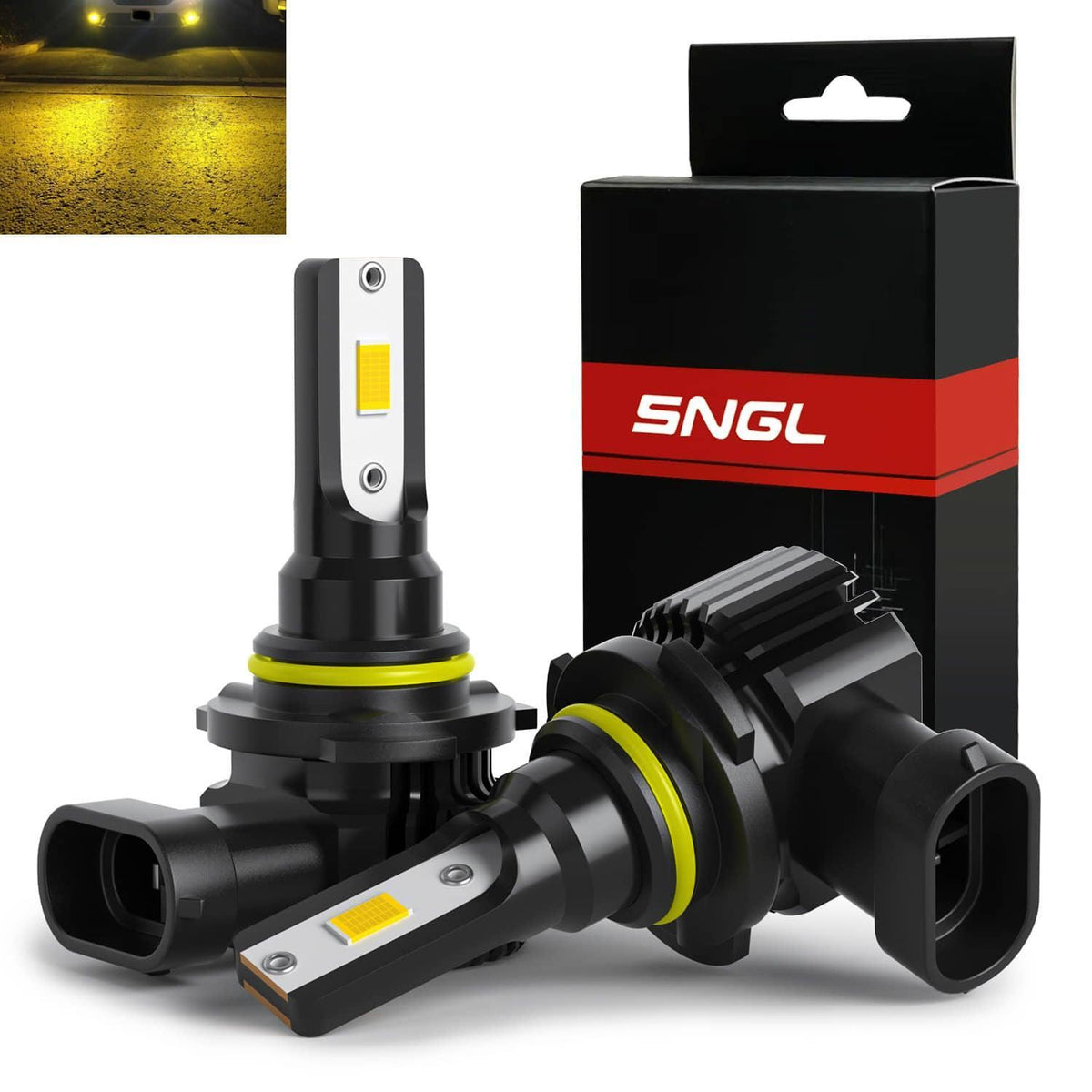 SNGL 9140 H10 9145 Yellow LED Fog Light Bulb or DRL 6400LM 3000K Amber, 9040 9045 LED Bulbs, Plug-and-Play (Pack of 2) - SNGLlighting 
