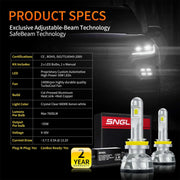 SNGL H8 H11 H9 LED Headlight Bulb Low or High Beam 15200LM 110W 6000K Xenon White, Adjustable Beam, Super Bright, 2Year Warranty - SNGLlighting 