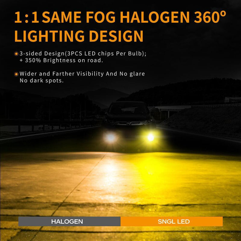 SNGL H8 H16 H11 Yellow LED Fog Light Bulb Amber 3000k 6800LM 40W High Power Halogen Bulbs Lamp Replacement 2pcs - SNGLlighting 