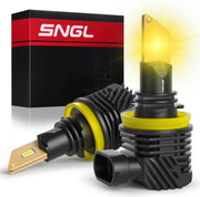 SNGL H11/H8/H16 LED Fog Light Bulbs or DRL, 3000K Amber Yellow, 13000LM Per Set, 500% Brightness, Fanless, Pack of 2 - SNGLlighting 