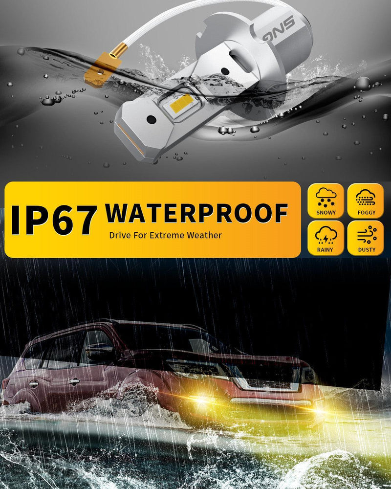 SNGL Upgraded H3 LED Fog Light Bulb Yellow 3000K, Plug-and-Play, 320% Brighter, H3 LED Bulb for Fog Lamp, DRL Replacement, Pack of 2 - SNGLlighting 