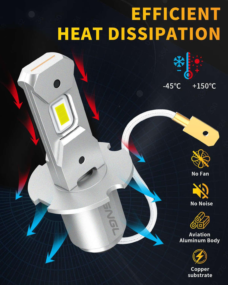 SNGL Upgraded H3 LED Fog Light Bulb, 6000K Xenon White, 320% Brighter, Plug-and-Play, H3 LED Bulb for Fog Lamp, DRL Replacement, Pack of 2 - SNGLlighting 