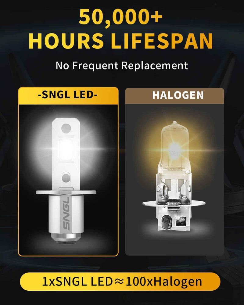 SNGL Upgraded H3 LED Fog Light Bulb, 6000K Xenon White, 320% Brighter, Plug-and-Play, H3 LED Bulb for Fog Lamp, DRL Replacement, Pack of 2 - SNGLlighting 