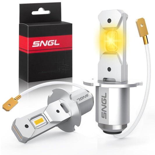 SNGL Upgraded H3 LED Fog Light Bulb Yellow 3000K, Plug-and-Play, 320% Brighter, H3 LED Bulb for Fog Lamp, DRL Replacement, Pack of 2 - SNGLlighting 
