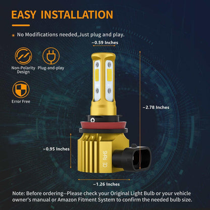 SNGL H8 H16 H11 Yellow LED Fog Light Bulb Amber 3000k 6800LM 40W High Power Halogen Bulbs Lamp Replacement 2pcs - SNGLlighting 