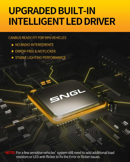 SNGL H11/H8/H16 LED Fog Light Bulbs or DRL, 3000K Amber Yellow, 13000LM Per Set, 500% Brightness, Fanless, Pack of 2 - SNGLlighting 