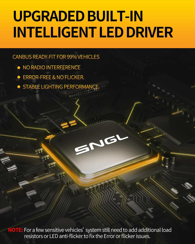 SNGL H11/H8/H16 LED Fog Light Bulbs or DRL, 3000K Amber Yellow, 13000LM Per Set, 500% Brightness, Fanless, Pack of 2 - SNGLlighting 