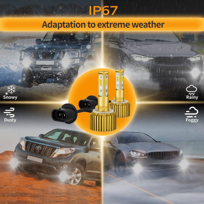 SNGL 899 880 Yellow LED Fog Light Bulb 3000k , 6800LM, 40W, 893 885 LED Bulbs for DRL or Fog Light Lamp Replacement CanBus (Pack of 2) - SNGLlighting 